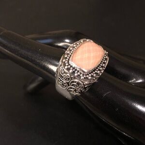 LORI BONN Sterling Silver Rose Quartz Faceted Filigree Statement Ring Sz 6.5